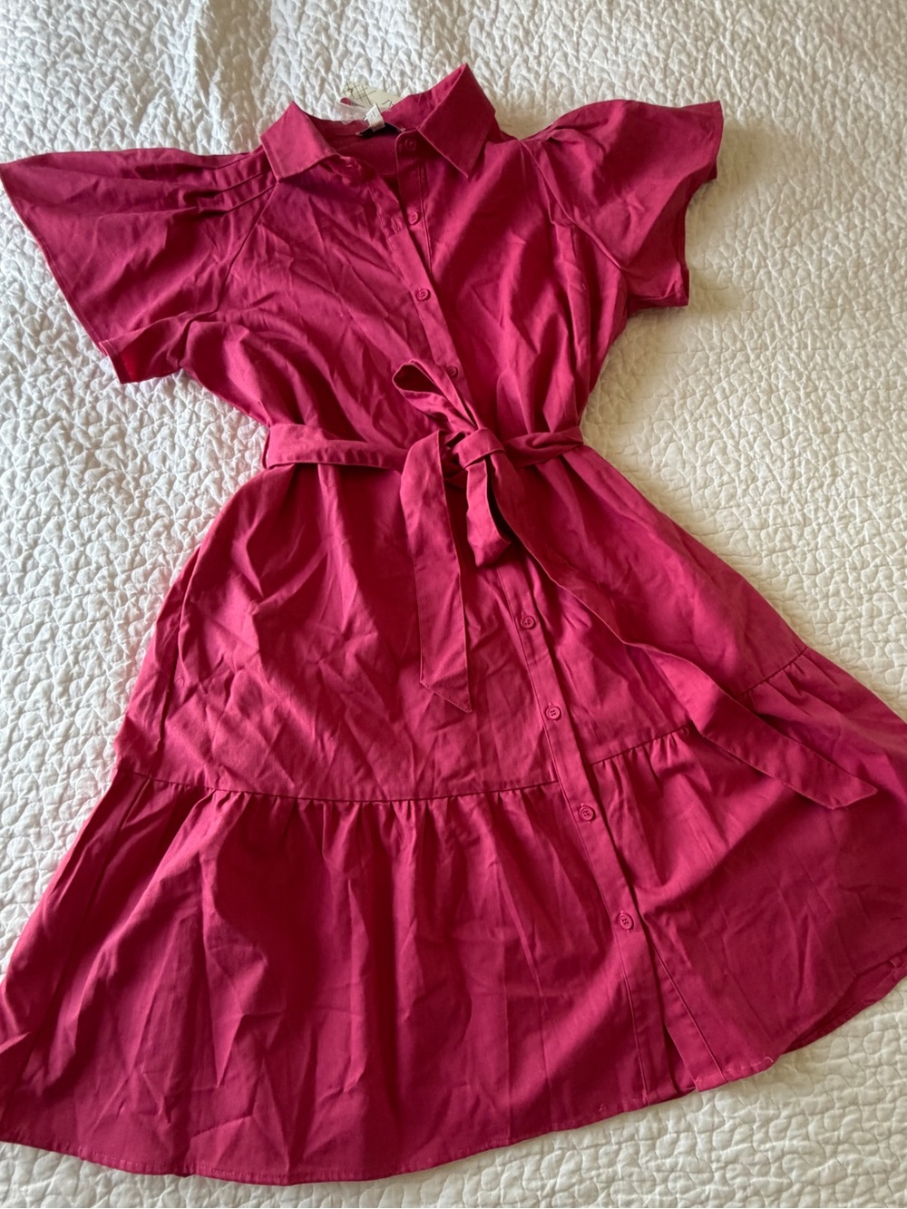 She + Sky Fuchsia Button-Front Tie-Waist Shirt Dress 1XL NWT
